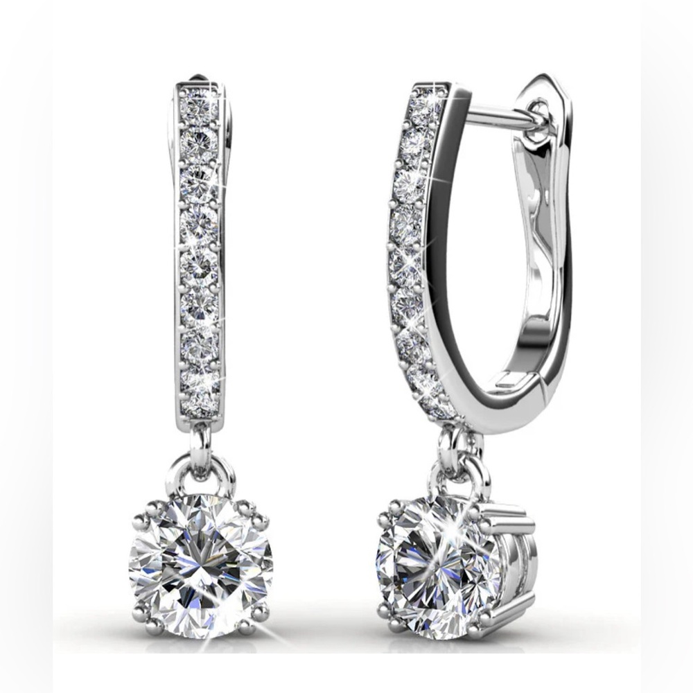 🆕McKenzie 18K White Gold Plated Drop Dangle Crystal Earrings for Women
